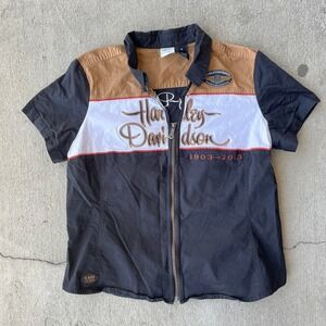 Harley Davidson 110th Anniversary‎ 1903-2013 Zip Up Collard Shirt Size 1W